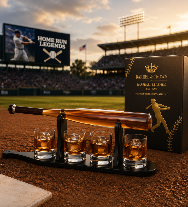 Baseball Bat Whiskey Decanter Set with 4 Baseball Glasses